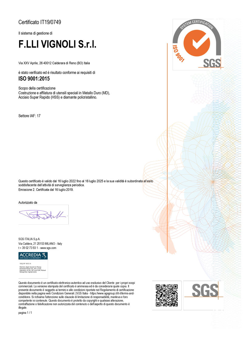 Certificato ISO 9001-2015